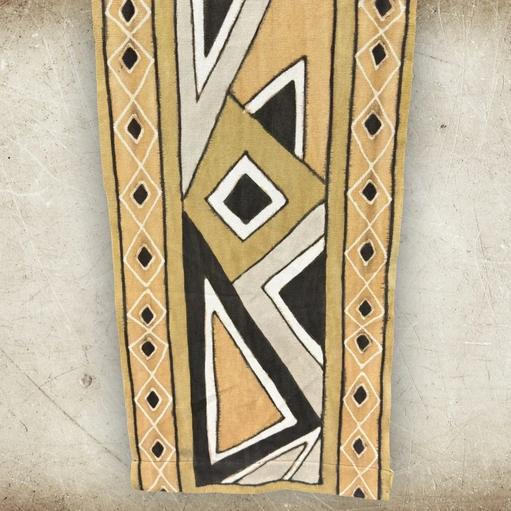 African Mud Cloth Wall Hanging Geometric Hand Painted Textile Art w/ Bamboo Rod